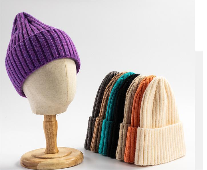 Autumn Winter Knitted Hat For Women'S Fashion Cotton Cashmere Warm Wool Hat Solid Color Ruffled Pullover Hat Doba